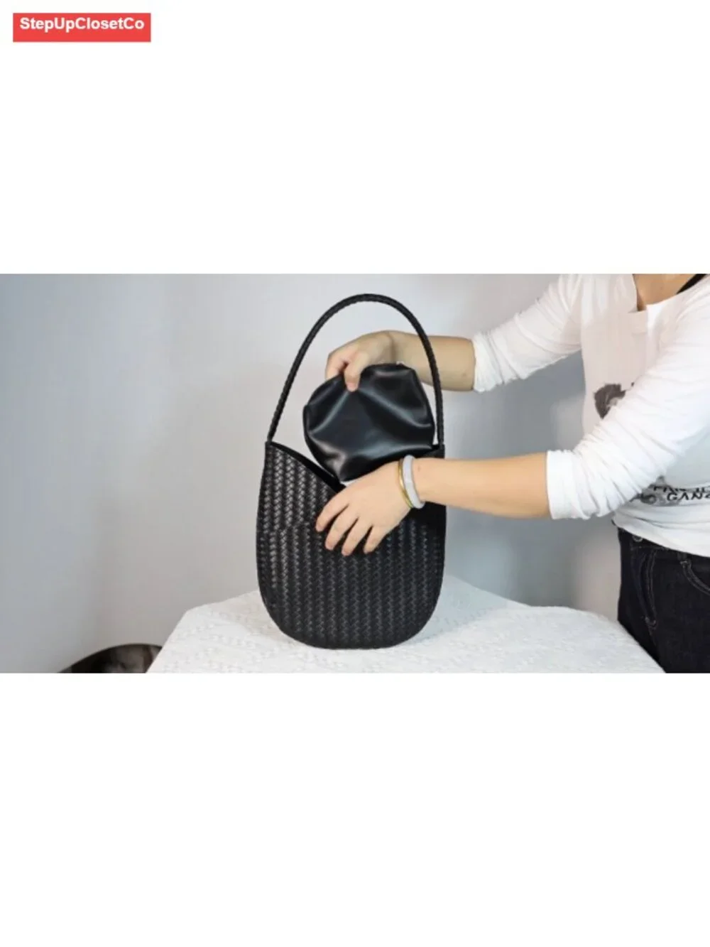 Imitation Woven Leather Hobo Bag Top-Handle Shoulder Tote for Women